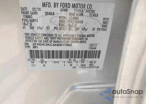 2010 Ford Edge Limited z USA, uszkodzony, nr VIN 2FMDK3KC4ABB17869